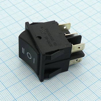 DS SC-767 ON-OFF-ON - клавишный переключатель, 3 положения клавиши, 2 переключающих группы(6 контактов) 250V/16A AC без фиксации в крайних положениях