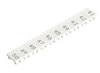 Шильдик 9705A/6/10 B  41-50 - Маркировка для клемм сечением 4 мм.кв., шириной 6 мм, 10 шильдиков, белая, нанесенные знаки: 41 – 50