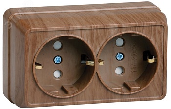 Розетка 2-м ОП Октава РСш22-3-ОД 16А IP20 с заземл. защ. шторки дуб ERO24-K04-16-DC