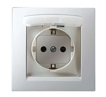 Розетка 1-м СП 5 16А IP44 250В с заземл. Schuko защ. шторки с крышкой винт. клеммы бел. 1590450-030