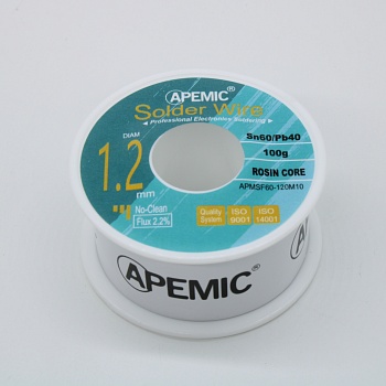 Припой Sn60Pb40 ROL0 1.2мм 100гр - Припой трубчатый оловянно-свинцовый ПОС61 1.2мм 100гр., с флюсом 2.2%