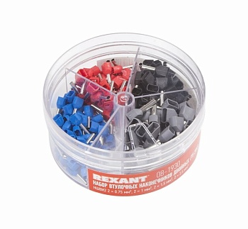 Набор втулочных наконечников двойных НШВи(2) (2х0.75 мм2; 2х1 мм2; 2х1.5 мм2; 2х2.5 мм2) в боксе (ТE-200) 08-1930