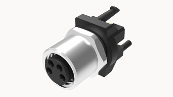 Розеточный разъем SP-M8A-04P-FF-SF7005 - Розеточный разъем на плату,4 полюса,M8, гайка спереди, 180 град., A-Code, 3A, 60V, M8*1, пластик