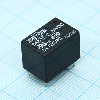 842-1C-C 24VDC - Реле силовое в плату катушка 24В 0.2Вт. Комм.: 3А 120VAC/28VDC, конт.: 1 перекидной, размер (LxWxH) мм: 15.7 х 10.9 х 12.0.