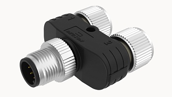 Распред. устройство FY-M12A-08M-M12A-08F-Q-0100 - Распределительное устройство, Y-образное, 8 полюсов, 1 вход (вилка) / 2 выхода (розетка), M12, A-Code, 2A, 30V, пластик