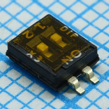 DHN-02F-T-V - Движковый переключатель 2 группы SMD монтаж 1.27мм 25мА 24В с плёнкой положение ВЫКЛ