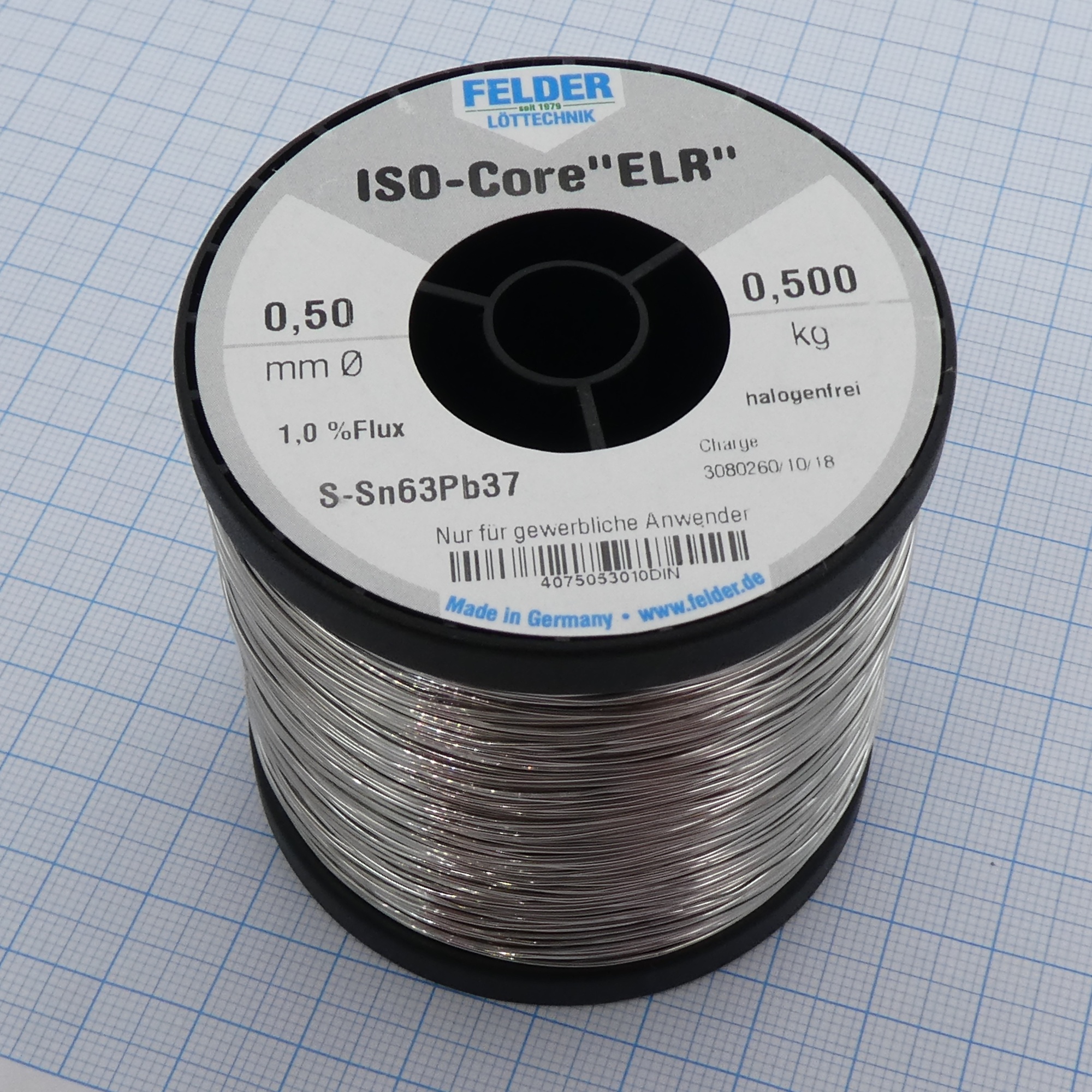 Припой Sn63Pb37 ELR  0.5мм 500гр - Припой трубчатый оловянно-свинцовый ПОС63, флюс 1% ELR безгалогенный органический (ROL0) в катушке