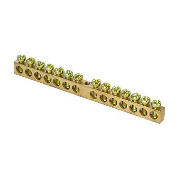 Шина PEN "ноль-земля" (8х12мм) 14 отверстий латунь крепеж по центру розничный стикер PROxima sn0-125-14-c-r