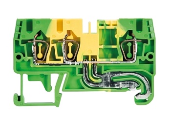 Клемма сдв. заземл. WKFN 2,5 D1/2/SL/35 - Заземляющая клемма, 3 точки подключения, тип фиксации провода: пружинный, номинальное сечение: 2,5 мм кв., 800V, ширина: 5 мм, цвет: желто-зеленый, тип монтажа: DIN 35