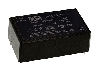 IRM-45-12 - AC-DC, 45.6Вт, вход 85...305В AC 47...440 Гц, 120...430B DC, выход 12В/3.8А, изоляция 3000В AC, в корпусе на плату 87x52x29.5мм, -30...+70°C