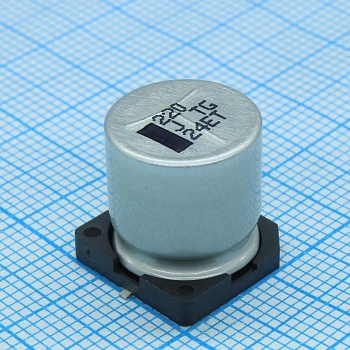 EEVTG1J221Q - Конденсатор алюминиевый электролитический 220мкФ 63В ±20% (12.5 X 13.5мм) для поверхностного монтажа 0.26 Ом 350мА 2000час 125°С автомобильного применения лента на катушке