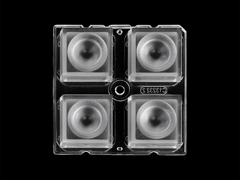 ALHB50D4LED3535T60G - Групповая квадратная линза 2x2 на 4 светодиода 3535/3030 эфф=93%, ~60°,  50x50mm   H:7.95mm PMMA
