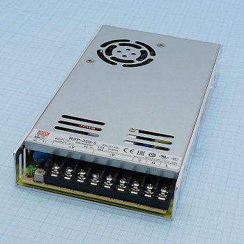 RSP-320-5 - AC-DC, 300Вт, ККМ, вход 88…264V AC, 47…63Гц /124…370В DC, выход 5В/60A, рег. вых 4.5…5.5В, изоляция 3000В AC, в корпусе 215х115х30мм, -30…+70°С