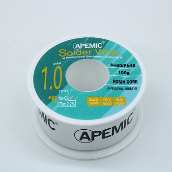 Припой Sn60Pb40 ROL0 1.0мм 100гр - Припой трубчатый оловянно-свинцовый ПОС61 1.0мм 100гр., с флюсом 2.2%