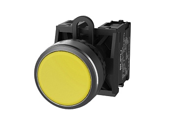 Кнопка плоская (желтая) TS2010-0AM30 - Кнопка круглая плоская, без блокировки, без подсветки, пластиковое переднее кольцо, без контактной группы, диаметр головки кнопки 29,5 мм, диаметр посадочного отверстия: 22 мм, цвет: желтый