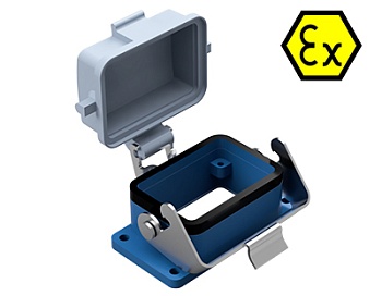 Открытое основание разъема EX 70.325.0628.9 - Основание разъема на панель, открытое, типоразмер 6B, взрывозащищита, с уплотнителем, с одной защелкой, с защитной крышкой, материал корпуса: цинковый сплав