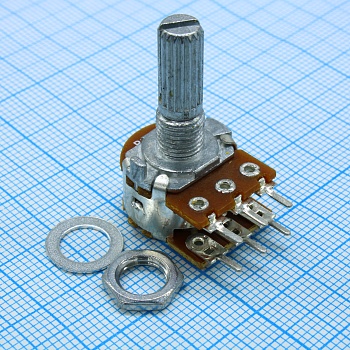 PDB182-K220K-104B - Резистор переменный 100кОм ±20% 0.125Вт металлический вал со шлицом 6мм (31.5х17х21)мм горизонтальные выводы