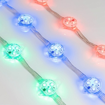 Модуль управляемый DMX-B3-D30 12V RGB (0.72W, IP68, 140 deg) 036772 - Управляемый светодиодный модуль DMX, RGB, микросхема DMX512 (UCS512), напряжение 12 В, мощность 0.72 Вт, 3 светодиода SMD 5060, угол 140°. Создание медиафасадов, 20 шт на проводе, расст