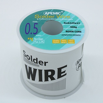 Припой Sn63Pb37 ROL0 0.5мм 500гр - Припой трубчатый оловянно-свинцовый ПОС63 0.5мм 500гр., с флюсом 2.2%
