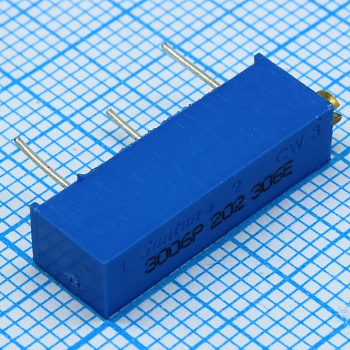 TSR-3006P-202R - Потенциометр многооборотный керметный 2кОм 0.75Вт ±10% 22 ±2 оборота, (19.05 X 4.83 X 6.35мм)