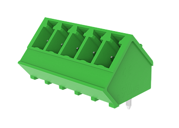 Вилочный разъем на плату MC-PA3.81A07-0002 - Вилочный разъем, угол 45 град, на плату, шаг: 3.81 мм, 6 полюсов, фиксация на плате пайкой, исполнение: стандартное, 160V, 8A, цвет: зеленый