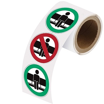 gws307516 - Знаки в рулоне "НЕ СИДИТЕ/СИДИТЕ ЗДЕСЬ", PIC917 и PIC918, материал В-7539, белый глянцевый полиэстер, диаметр 50 мм, 250 шт. в упак.