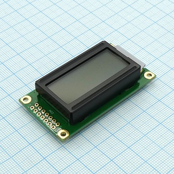 WH0802A-TGH-CT# - ЖКИ знакосинтезирующий 8 x 2, STN Серый Позитивный/прозрачно-отражающий светодиодная подсветка белая, размер 58x32 мм, видимая область 38х16 мм, питание 5В, -20...70°C, контактные площадки 2 ряда слева 14 выводов