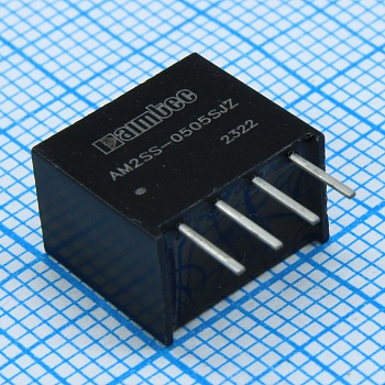 AM2SS-0505SJZ - DC/DC, 2Вт, вход 4.5…5.5В, выход 5В/0.04…0.4А, изоляция 1500В DC, КПД 81%, максимальная емкостная нагрузка не более 2400мкФ, SIP4, 11.6x7.55x10.16мм, -40…85°C, пластик