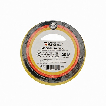 Изолента ПВХ 0,13х15 мм, 25 м, желто-зеленая KRANZ KR-09-2107