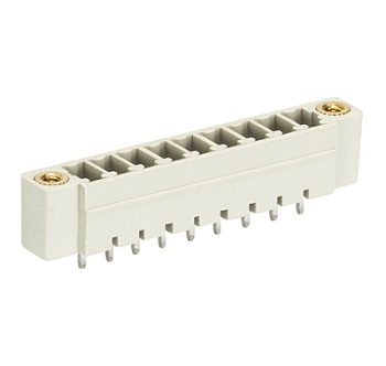 Вилка Wiecon 8513 S / 9 G F - Вилочный разъем, вертикальный, на плату, с монтажными фланцами, шаг 3,5 мм, 9 полюсов, фиксация на плате пайкой, 250V, 8А, без маркировки, цвет: серый, серия 8513 S GF