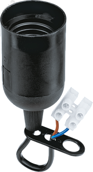 Патрон подвесной Е27 с проводом и клеммной колодкой пластик черный 19447