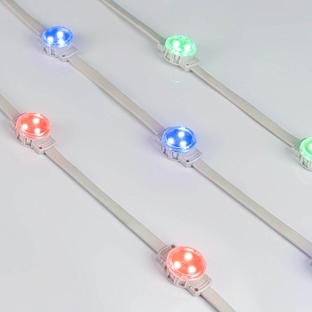 Модуль управляемый SPI-F3-D30 12V RGB-RAM-Auto (0.6W, IP68, 120 deg) 036831 - Управляемый светодиодный модуль SPI, RGB, микросхема MT26803 (UCS1903 на контроллере), напряжение 12 В, мощность 0.6 Вт, 3 светодиодов SMD 3535, угол 120°. Создание медиафасадов