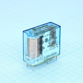 40.51.9.024.0000 - Миниатюрное универсальное электромеханическое реле; монтаж на печатную плату или в розетку; выводы с шагом 5мм; 1СO 10A; контакты AgNi; катушка 24В DC; степень защиты RTII