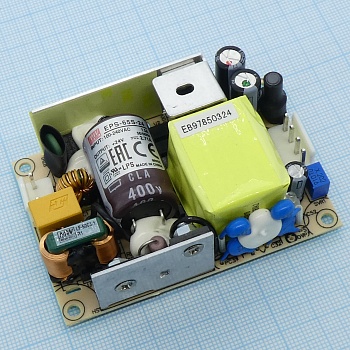 EPS-65S-24 - AC-DC, 65Вт, вход 80…264V AC, 47…63Гц, выход 24В/2.71A, рег. вых 22.8…27.6В, изоляция 3000В AC, открытая плата 76.2х50.8х24мм, -30…+70°С