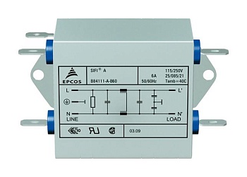 B84111A0000A020 - Сетевой фильтр 2x2A/250V, SIFI-A, 2x0.1мкФ (Х2) + 2х4700пФ (Y2), 2х1.5мГн