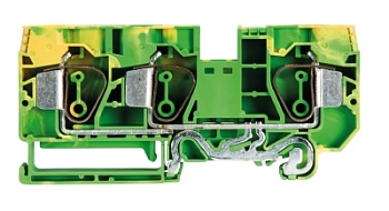 Клемма заземл. WKFN 16 D1/2/SL/35 - Заземляющая клемма, 3 точки подключения, тип фиксации провода: пружинный, номинальное сечение: 16 мм кв., 1000V, ширина: 12 мм, цвет: желто-зеленый, тип монтажа: DIN 35