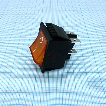RK1-01 2X1N B/OR"0-" - Выключатель клавишный ON-OFF с подсветкой цвет корпуса (черный) цвет кнопки (оранжевый)