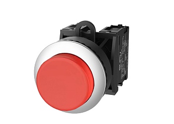 Кнопка выпуклая (красная) TS2530-0BM10-R20 - Кнопка круглая выпуклая, без блокировки, без подсветки, утопленное пластиковое переднее кольцо, с плавным нажатием, с контактной группой 2NO, диаметр головки кнопки 36 мм, диаметр посадочного отверстия: 22 мм, 