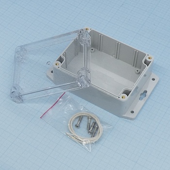 G212CMF - Герметичный корпус из поликарбоната с прозрачной крышкой и фланцем, IP65, светло-серый