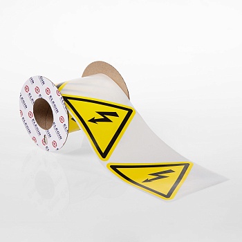 Маркировка треугольная NPP-100/1-ZM - Маркировочная наклейка, для токоведущих шин и электрооборудования, треугольная, размер 100х100х100 мм, цвет желтый, символ "Молния", для принтера: RT200, RT230, в упаковке 100 наклеек