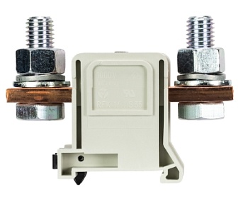 Клемма болтовая RFK 1 / 185 FM S35 - Сильноточная болтовая клемма, тип фиксации провода: перевернутый болт-перевернутый болт, номинальное сечение: 185 мм кв., 353A, 1000V, ширина: 42 мм, цвет: серый, тип монтажа: DIN 35