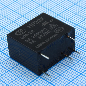 HF32F/009-ZS - Реле силовое, 3А SPDT (одна контактная группа на переключение) катушка 9В