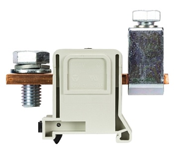 Клемма болтовая RFK 1 / 150 FK S35 - Сильноточная болтовая клемма, тип фиксации провода: зажим-болт, номинальное сечение: 150 мм кв., 335A, 1000V, ширина: 42 мм, цвет: серый, тип монтажа: DIN 35