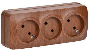 Розетка 3-м ОП GLORY РС23-2-ХД 10А без заземл. дуб ERH30-K24-10