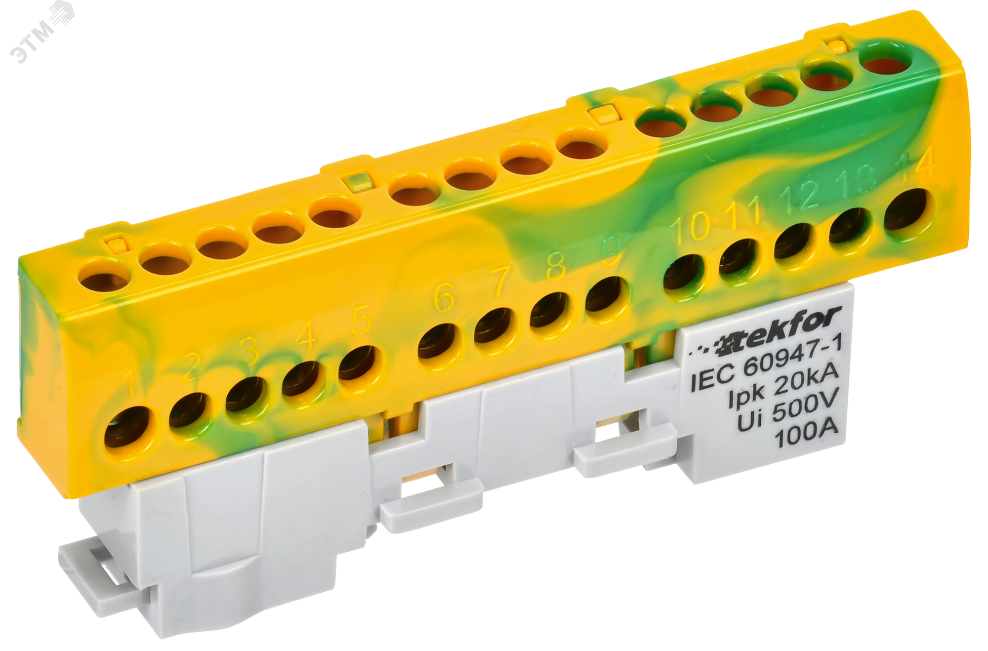 TEKFOR Шина PE земля изол на универсальном держателе 6х9-14-ЖЗ IEK TF-NN10-14-KL-K52