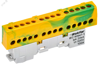 TEKFOR Шина PE земля изол на универсальном держателе 6х9-14-ЖЗ IEK TF-NN10-14-KL-K52