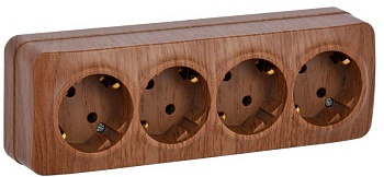 Розетка 4-м ОП GLORY РС24-3-ХД 16А с заземл. дуб ERH41-K24-16