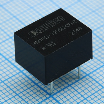 AM1PS-1205SH30JZ - DC/DC, 1Вт, вход 10.8…13.2В, выход 5В/0.02…0.2А, изоляция 3000В DC, КПД 80%, максимальная емкостная нагрузка не более 2400мкФ, SIP8, 12.7x10.16x8.2мм, -40…105°C, пластик