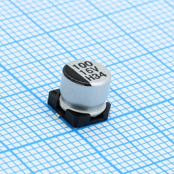 ELV101M16RC - Конденсатор алюминиевый электролитический 100мкФ 16В ±20% (6.3х5.5мм) SMD 100мА 2000часов 85°С лента на катушке