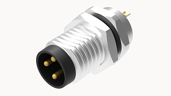 Вилочный разъем SD-M8A-03P-MM-SF7003 - Вилочный разъем в панель, 3 полюса, M8, гайка спереди, фиксация провода пайкой, A-Code, 3А, 60V, M16*1.5, металл